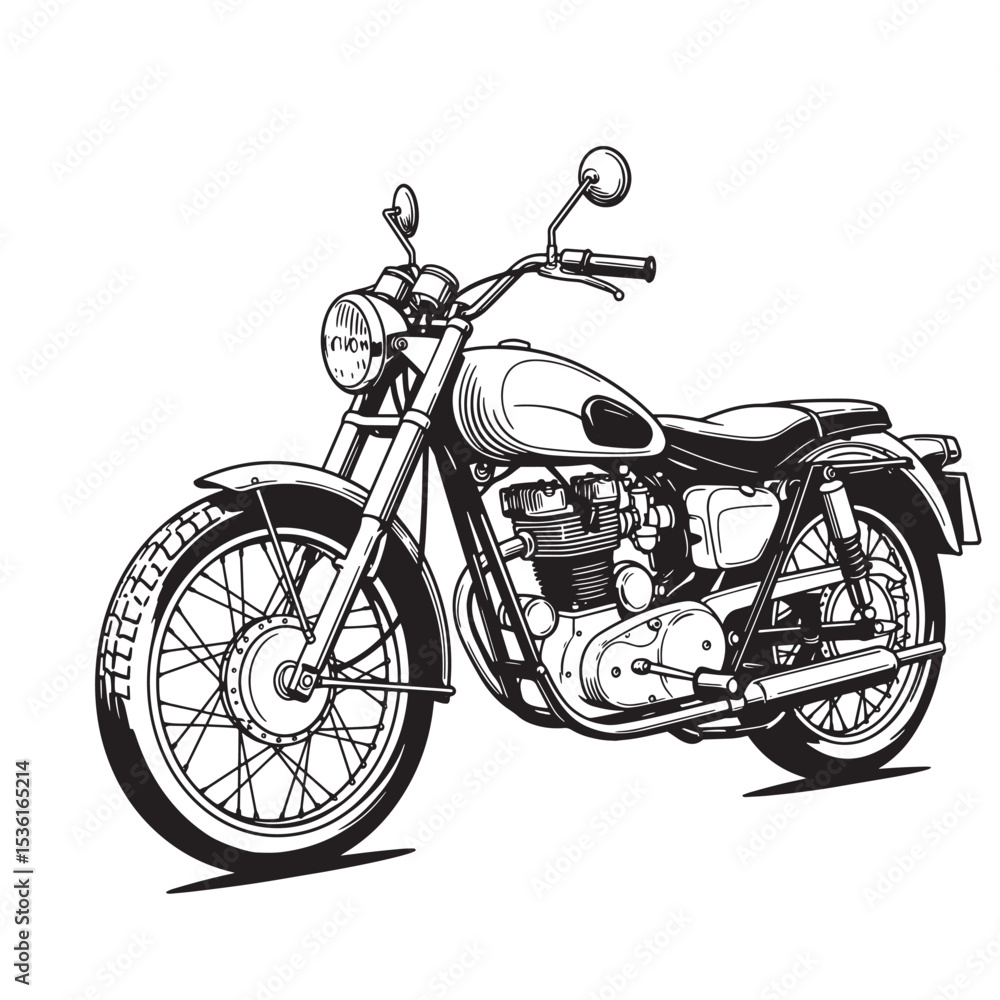 Fototapeta premium Classic vintage motorcycle silhouette illustration in black and white ideal for retro designs and transportation related themes