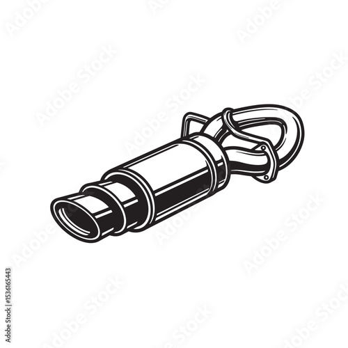 Detailed black and white silhouette illustration depicting an automobile exhaust muffler, perfect for automotive design and engineering projects.