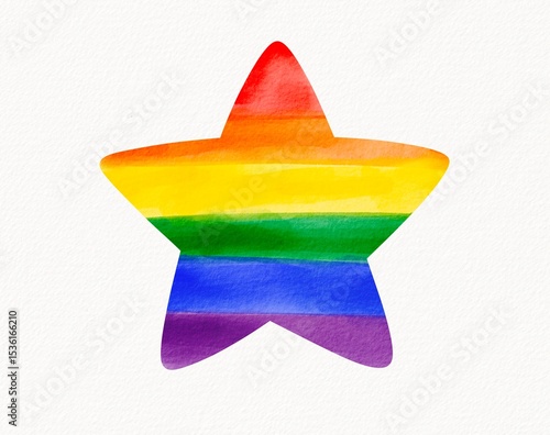 Watercolor star in rainbow colors, representing hope, unity, and pride through symbolic vibrant shape