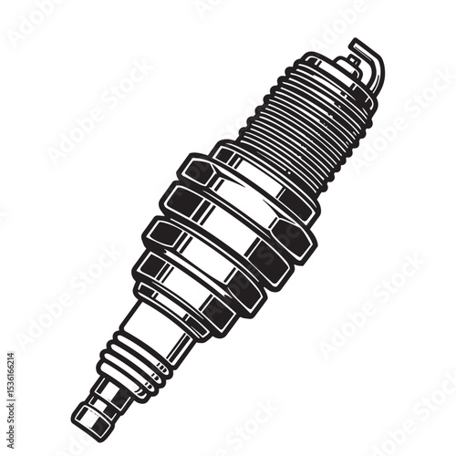 Detailed silhouette illustration of a spark plug showing automotive engine ignition part isolated on white background