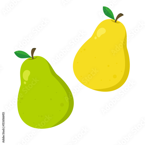 Green and yellow pears. Cute fruit illustration. Healthy and natural food vector. Can be used for wallpaper and sticker
