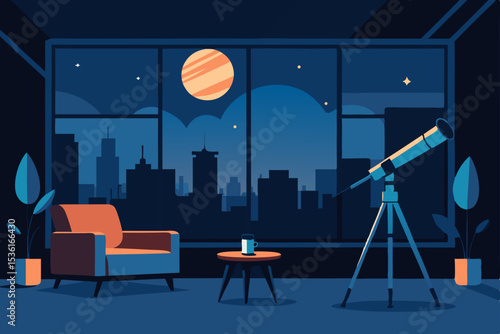 urban stargazer s loft living room with telescope 