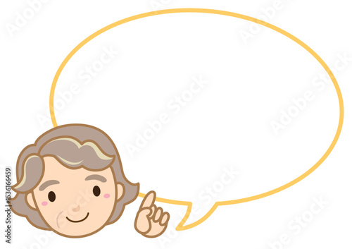 おばあさんの指さしふきだしイラスト/線あり