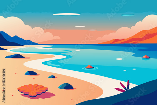 vibrant coral beach with tide pools and seashells .svg