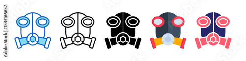Gas Mask Multiple Style Icon Set Collection.