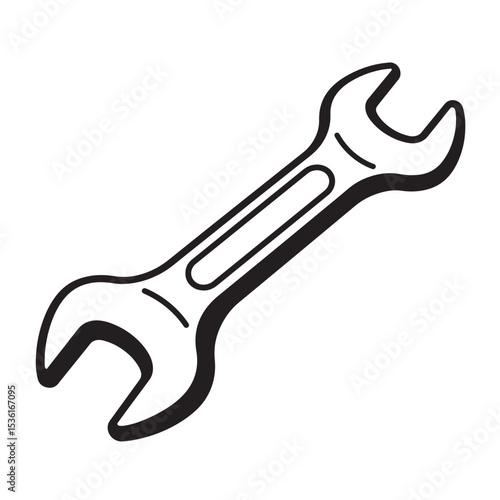 Simple black and white silhouette of a wrench tool isolated on a white background a basic hand tool for mechanical repairs and maintenance.