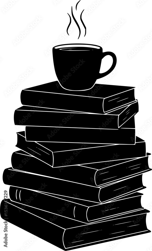 Stack of books with cup of coffee, cozy hand drawn vector illustration. Reading and drinking coffee
Stack of books with cup of coffee, cozy hand drawn vector illustration. Reading and drinking coffee