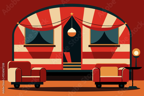 vintage circus caravan living room with rich red 
