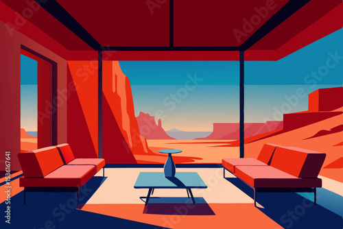 wind swept canyon terrace living room carved into  