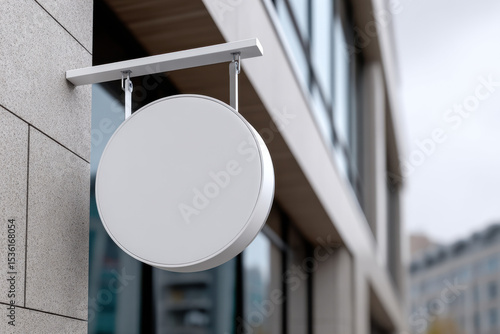 Blank round signboard mockup displayed outside a shop entrance
