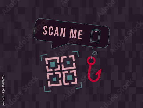 Quishing scam warns users against malicious QR codes by highlighting fake payment and information traps. Key quishing scam scenarios and essential qr code phishing risks vector illustration