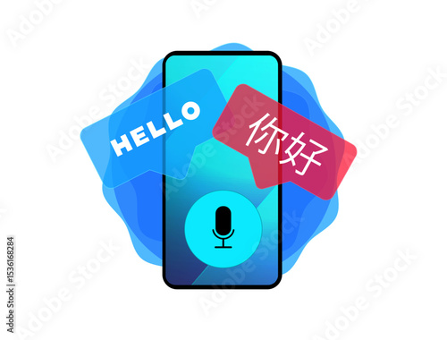 Voice translator app with real time language translation and speech recognition. Voice translator improves communication across languages for travel and global use vector illustration