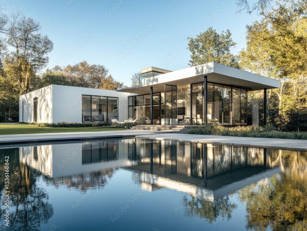 Obraz premium Modern house reflects in pool
