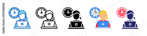 Working Time Multiple Style Icon Set Collection.