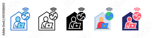 Remote Working Multiple Style Icon Set Collection.
