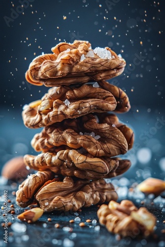 Stacked salted walnuts