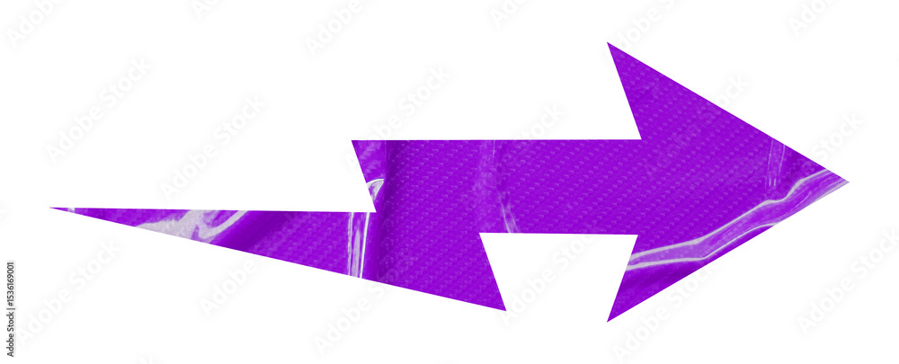Fototapeta premium Purple crumpled paper arrow isolated on transparent background