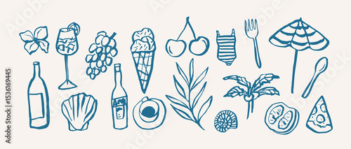 Hand drawn whimsical doodle beach collection