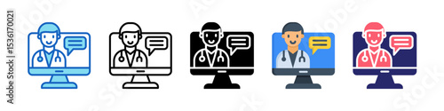 Doctor Consultation Multiple Style Icon Set Collection.