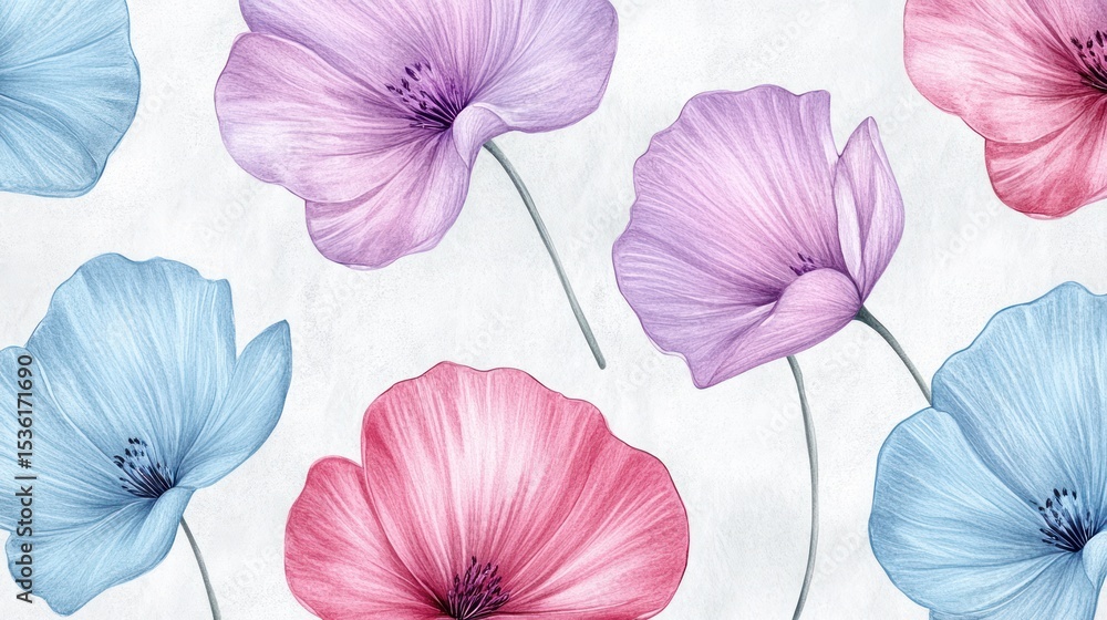 custom made wallpaper toronto digitalPastel flowers, digital art, seamless pattern, on light gray background