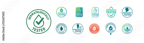 Dermatologically Tested Icons Set Green, Teal, and Coral