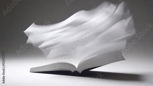 Open book with pages swirling in motion