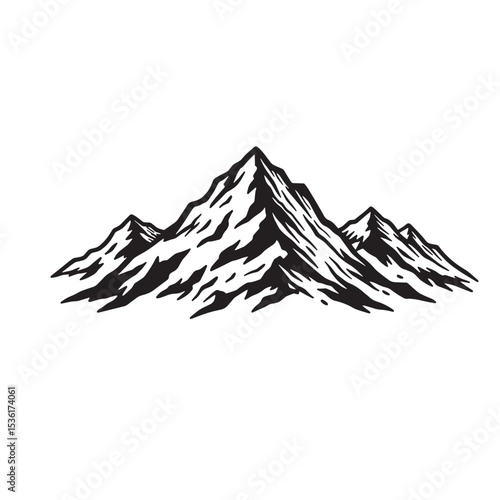 Elegant black and white silhouette of majestic mountain peaks for adventure outdoor designs and natural themes
