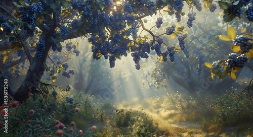A bountiful scene on the blueberry tree