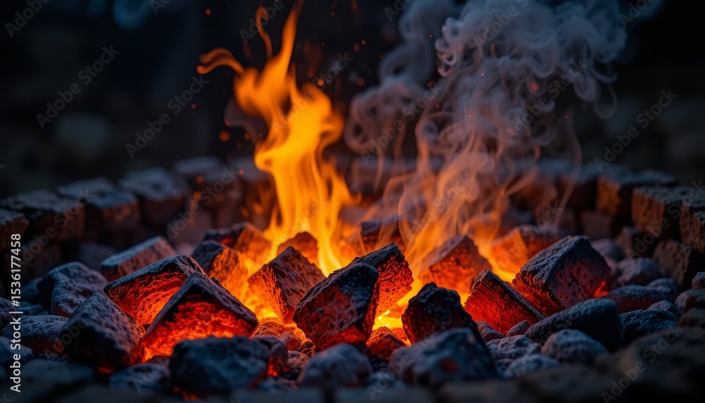 Fiery Embers Glow Brightly in a Stone Hearth Rustic Fire Pit Scene Fiery Embers Glow Brightly in a Stone Hearth Rustic Fire Pit Scene
