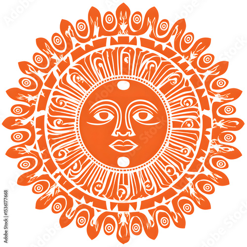 Ancient sun medallion stares serenely