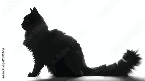 silhouette of fluffy cat on a white background