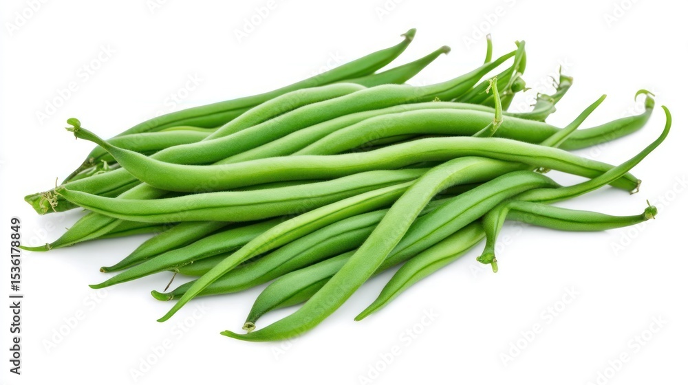 Fresh green beans piled on white background (1) Fresh green beans piled on white background (1)