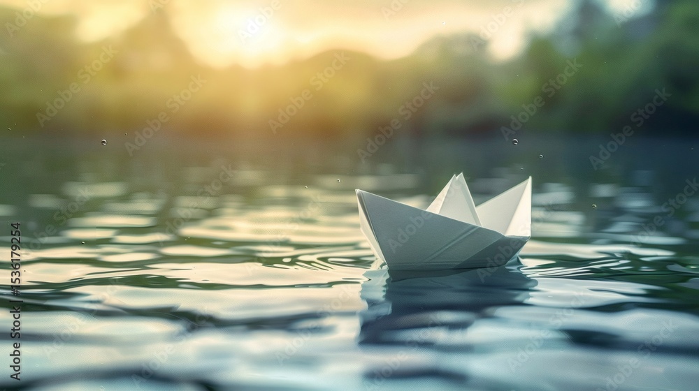 Obraz premium The small paper boat floating on the water