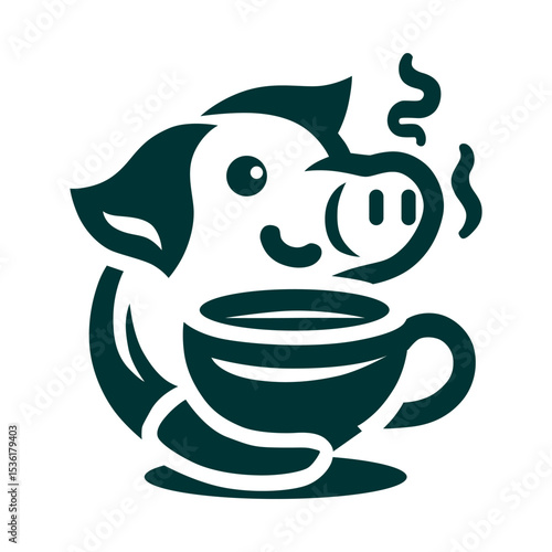 Pig enjoying coffee cup
