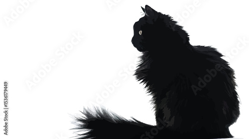 silhouette of fluffy cat on a white background