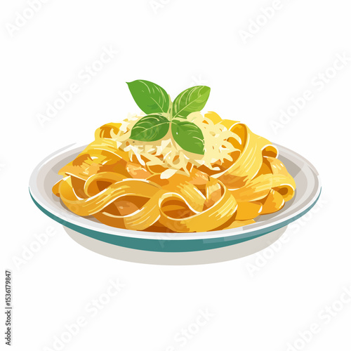 Delicious Pasta Dish Creamy Fettuccine with Parmesan and Basil