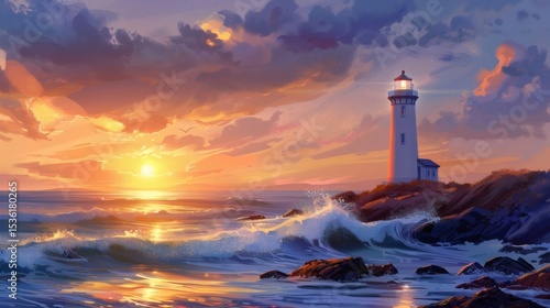 Seaside lighthouse under the sunset