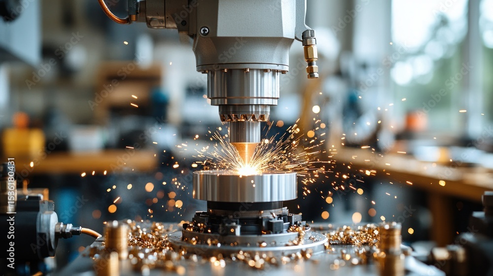 Precision CNC machining. Sparks fly Precision CNC machining. Sparks fly