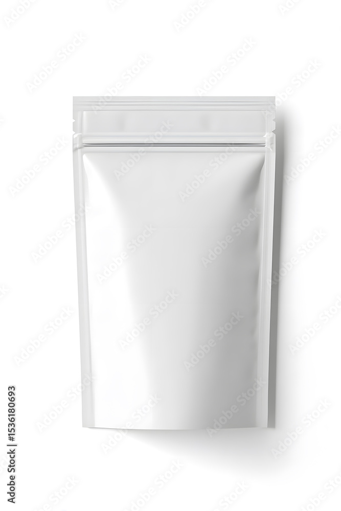 White Stand-Up Pouch Mock Up Isolated on White White Stand-Up Pouch Mock Up Isolated on White