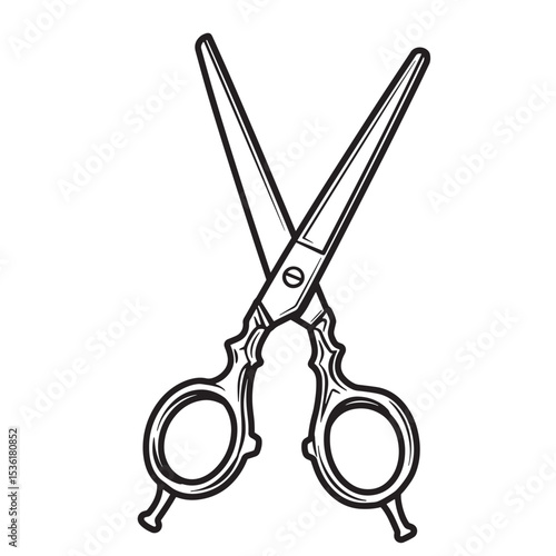 Artistic illustration of a crossed pair of open barber or hair stylist scissors in a clean silhouette perfect for branding and design projects