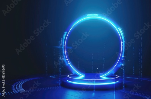 Wallpaper Mural Abstract futuristic blue background with a glowing circular podium and hologram elements for a technology concept design. Torontodigital.ca