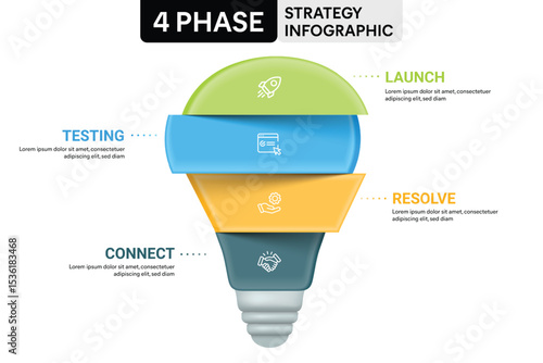 Light Bulb Origami Style Infographic Template with 4 Options, Steps, Parts, Segments. Business Concept. Marketing Infographic Vector Illustration.