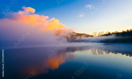 Wallpaper Mural Serene sunrise over a misty lake, reflecting vibrant clouds and tranquil surroundings Torontodigital.ca