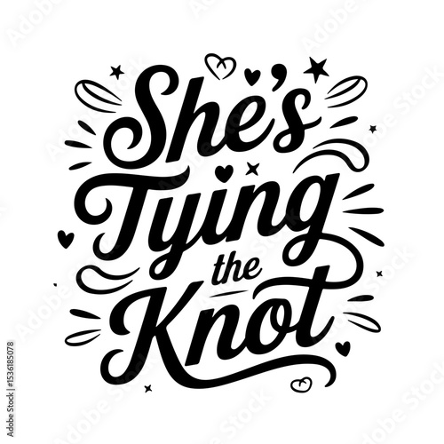 She's Tying The Knot. Vector Design Isolated on White Background
