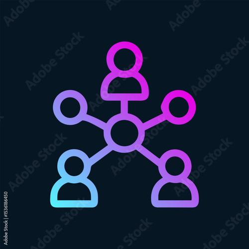 Networked people diagram with purple and blue gradient. Icon symbol illustration