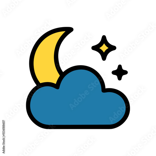 Dreamy night scape with stars. Icon symbol illustration