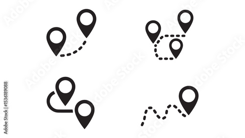 High-Quality Vector Icons Location Pins, Route Mapping, GPS Navigation, Destination Markers, and Journey Symbols
