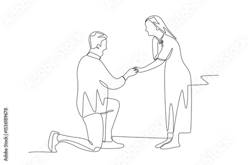 A man proposing to a woman. Engagement concept one-line drawing