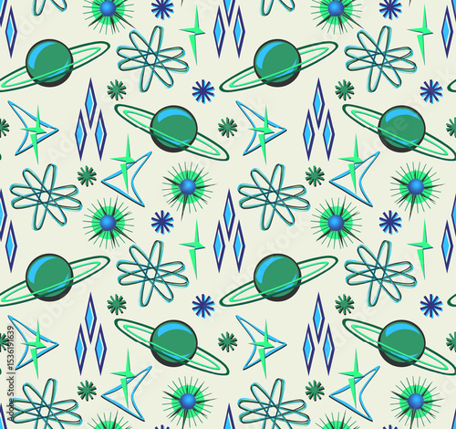 Green and Blue Retro Planets Seamless Repeat