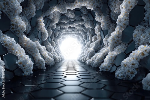 Fototapeta Naklejka Na Ścianę i Meble -  A tunnel lined with intricate, floral structures.